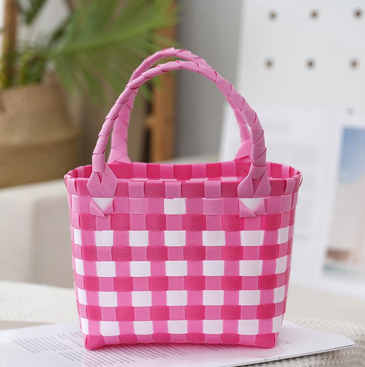 Checked Woven Picnic Basket Bag - WRed