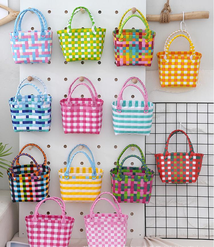 Checked Woven Picnic Basket Bag - view 1
