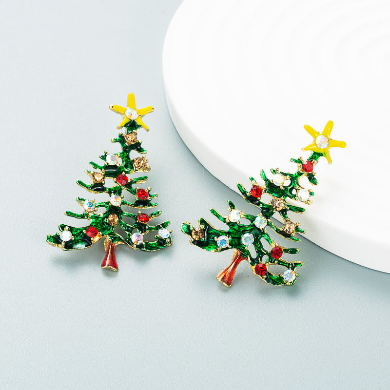 Beaded Bell And Tree Earrings - Tree - 1