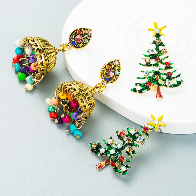 Beaded Bell And Tree Earrings - view 1
