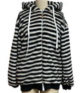Cozy Striped Plush Hooded Zip Cardigan - Black