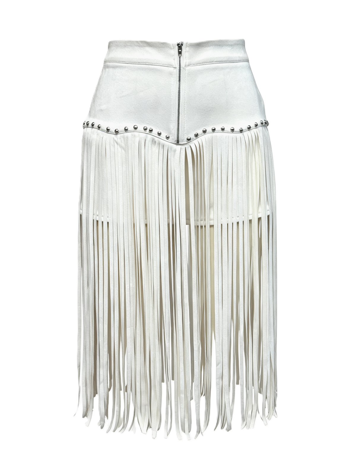 Western Fringe Faux Suede Midi Skirt - Beige - 3