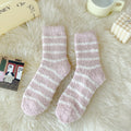 Fuzzy Striped Coral Fleece Cosy Socks - Pink