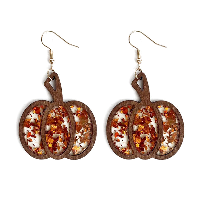 Glitter Confetti Autumn Pumpkin Drop Earrings - Orange
