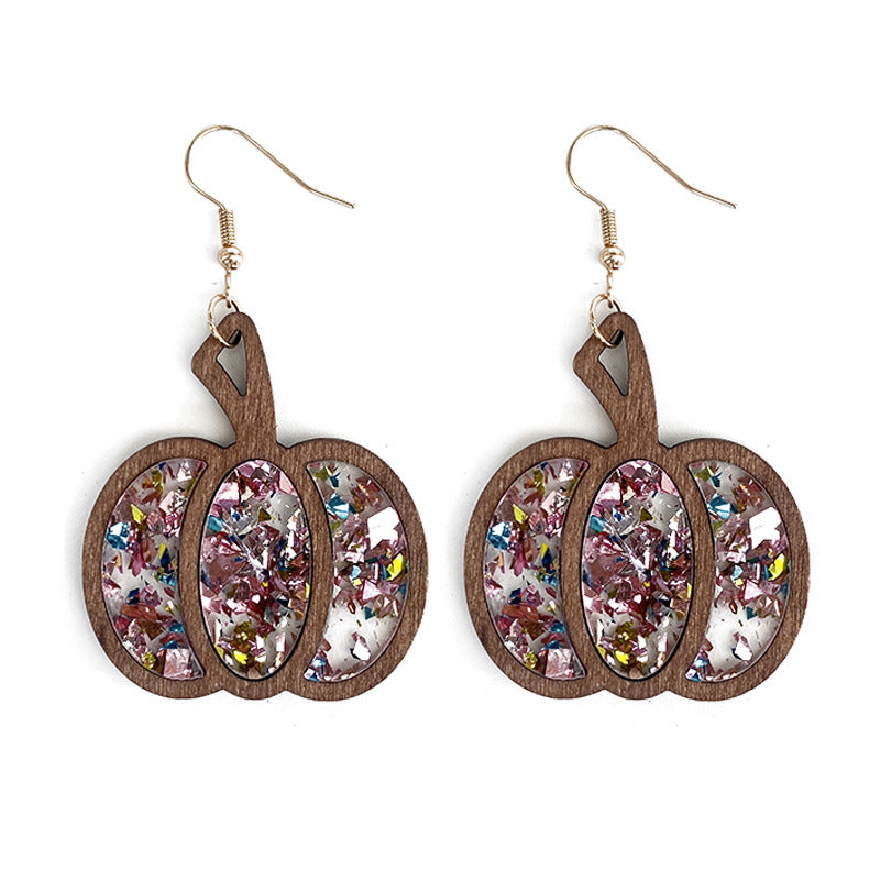 Glitter Confetti Autumn Pumpkin Drop Earrings - Pink