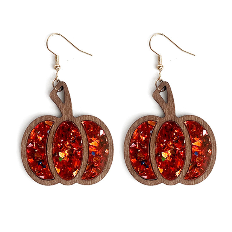 Glitter Confetti Autumn Pumpkin Drop Earrings - Red