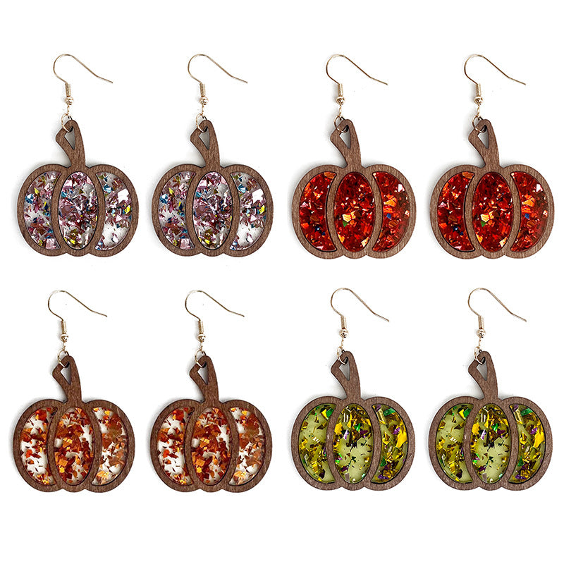 Glitter Confetti Autumn Pumpkin Drop Earrings - Red - 1