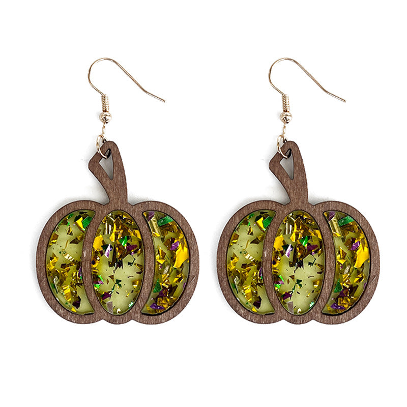 Glitter Confetti Autumn Pumpkin Drop Earrings - Yellow