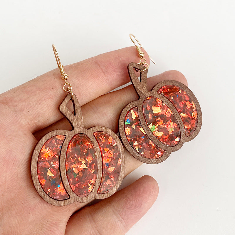 Glitter Confetti Autumn Pumpkin Drop Earrings - view 1