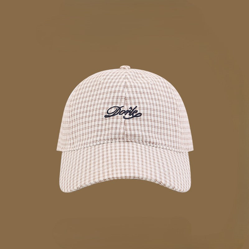 Gingham Check Script Embroidery Baseball Cap - C2