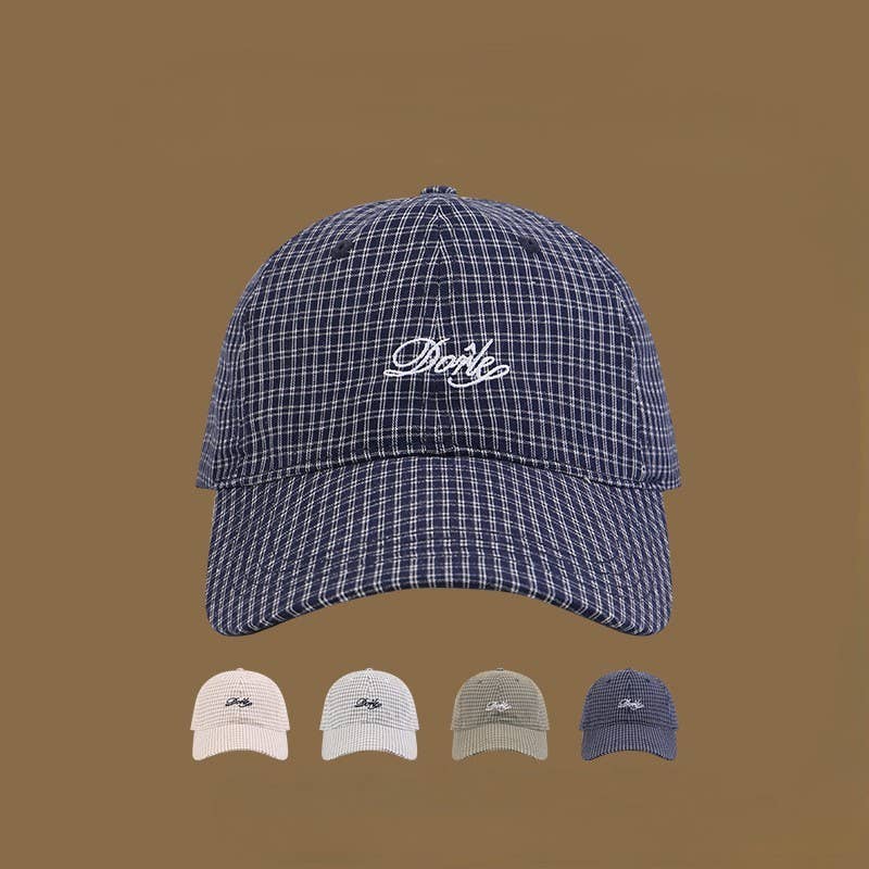 Gingham Check Script Embroidery Baseball Cap