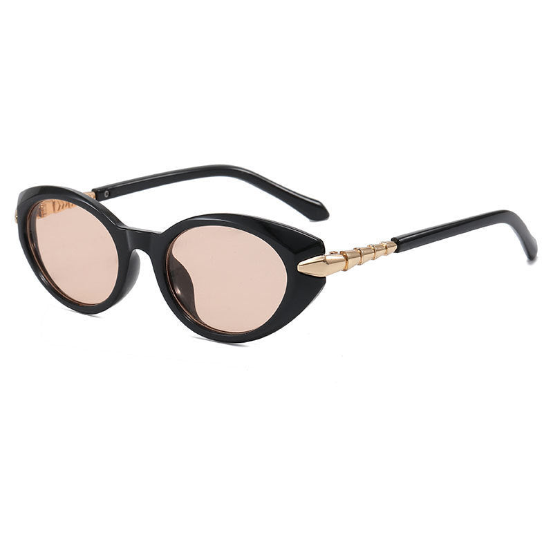Oval Cat Eye Sunglasses With Metal Temples - NO-3