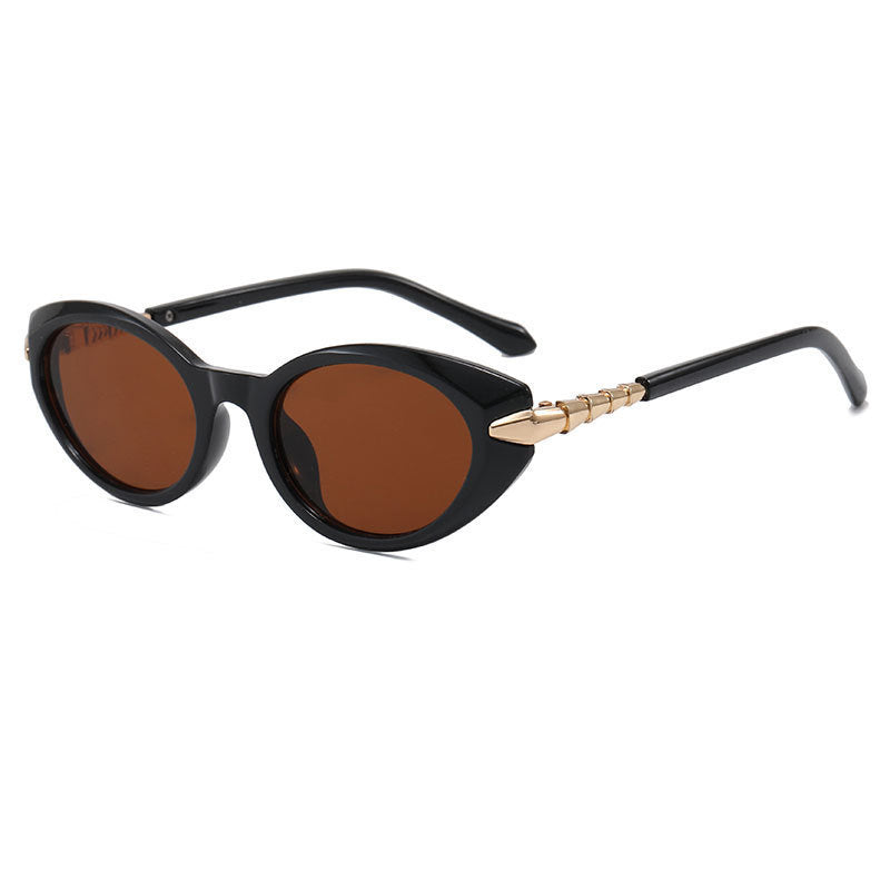 Oval Cat Eye Sunglasses With Metal Temples - NO-5