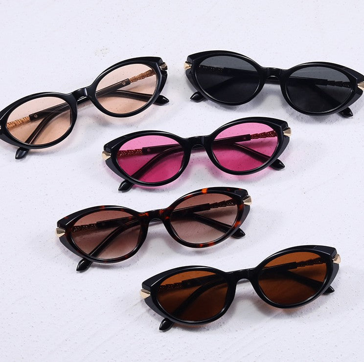 Oval Cat Eye Sunglasses With Metal Temples