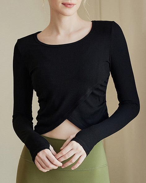 Crossover Hem Ribbed Knit Workout Top