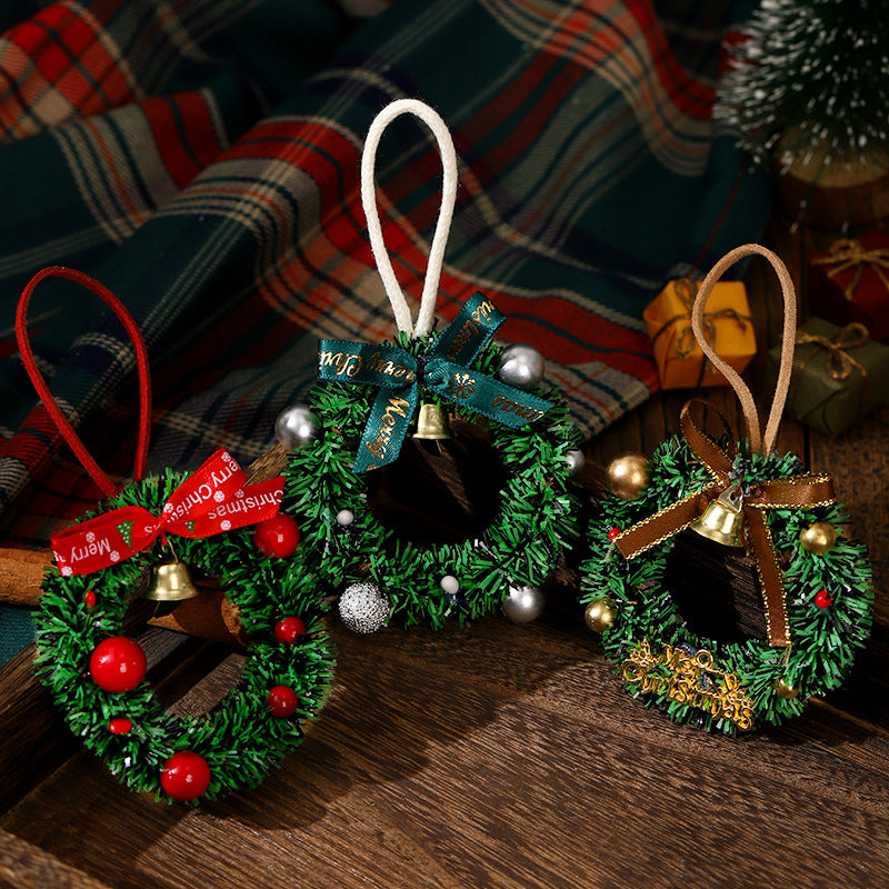 Christmas Wreath Ornament with Ribbon Bow and Bell - view 1