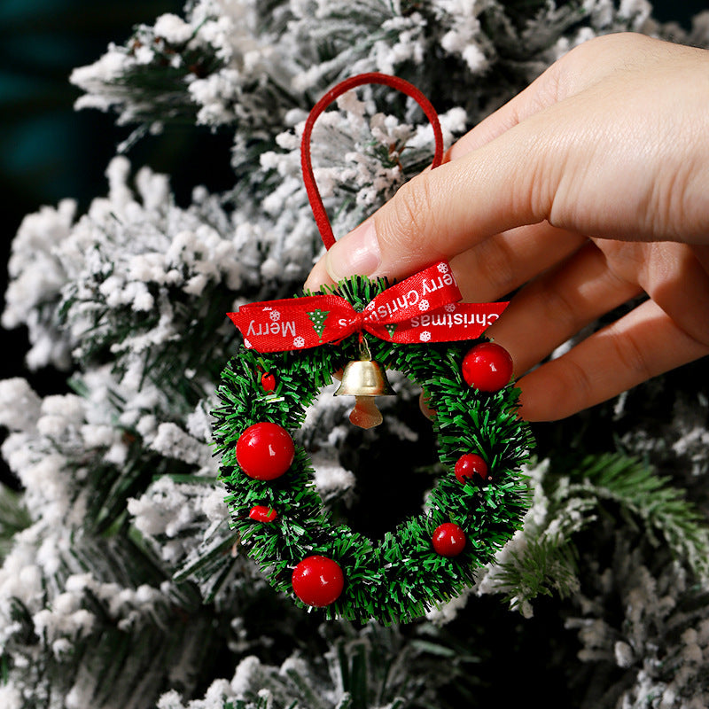 Christmas Wreath Ornament with Ribbon Bow and Bell - view 2