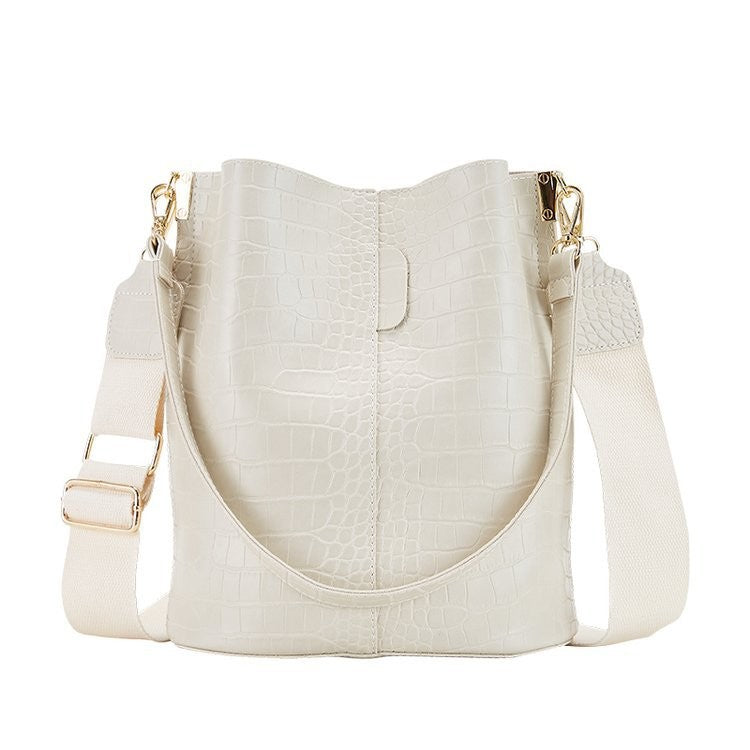 Croc Embossed Bucket Bag with Wide Strap