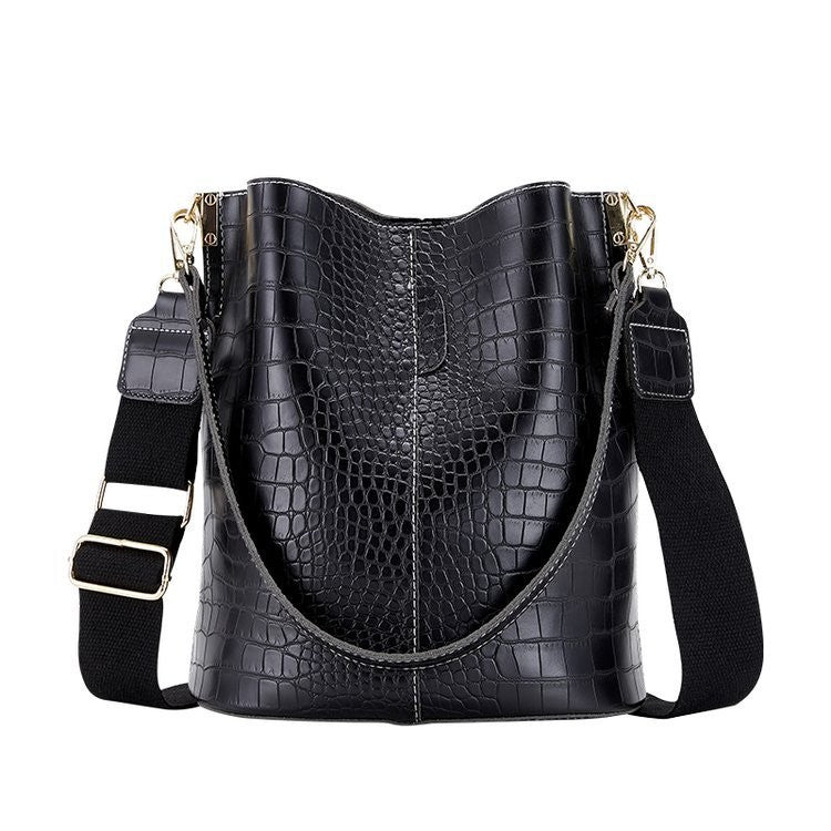 Croc Embossed Bucket Bag with Wide Strap