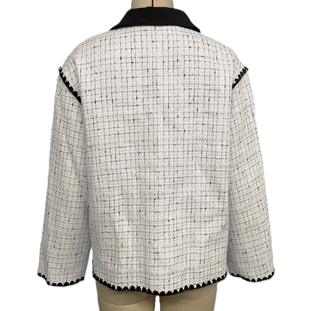 Contrast Collar Tweed Pocket Jacket - White - 1
