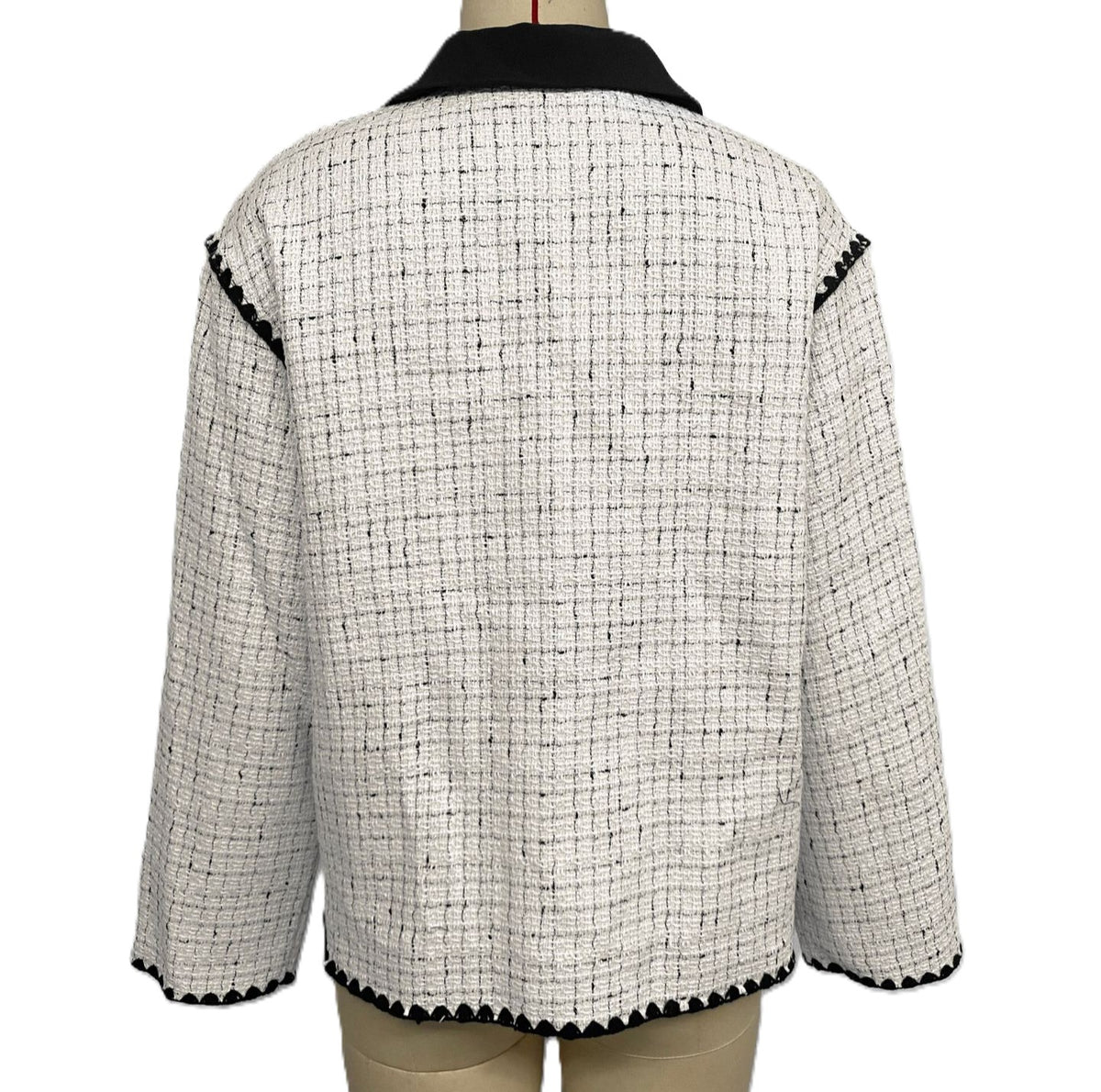 Contrast Collar Tweed Pocket Jacket - White - 1