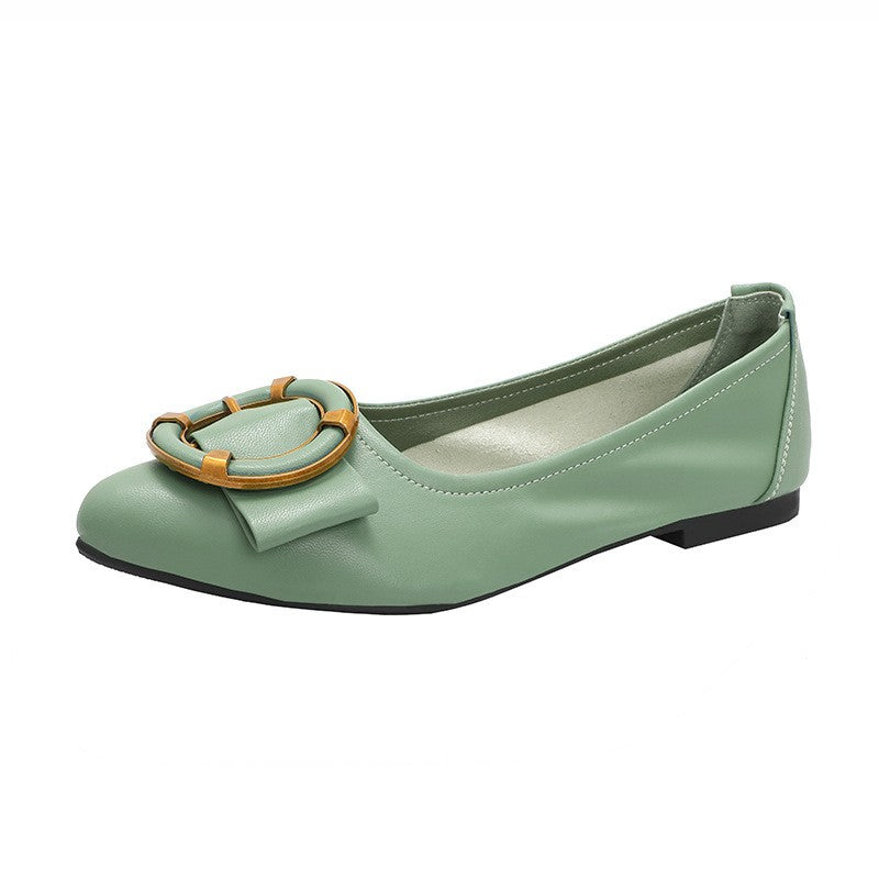 Pointed Toe Ring Buckle Ballet Flats - Sage Green