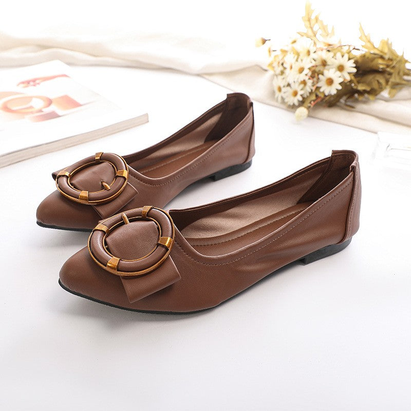 Pointed Toe Ring Buckle Ballet Flats