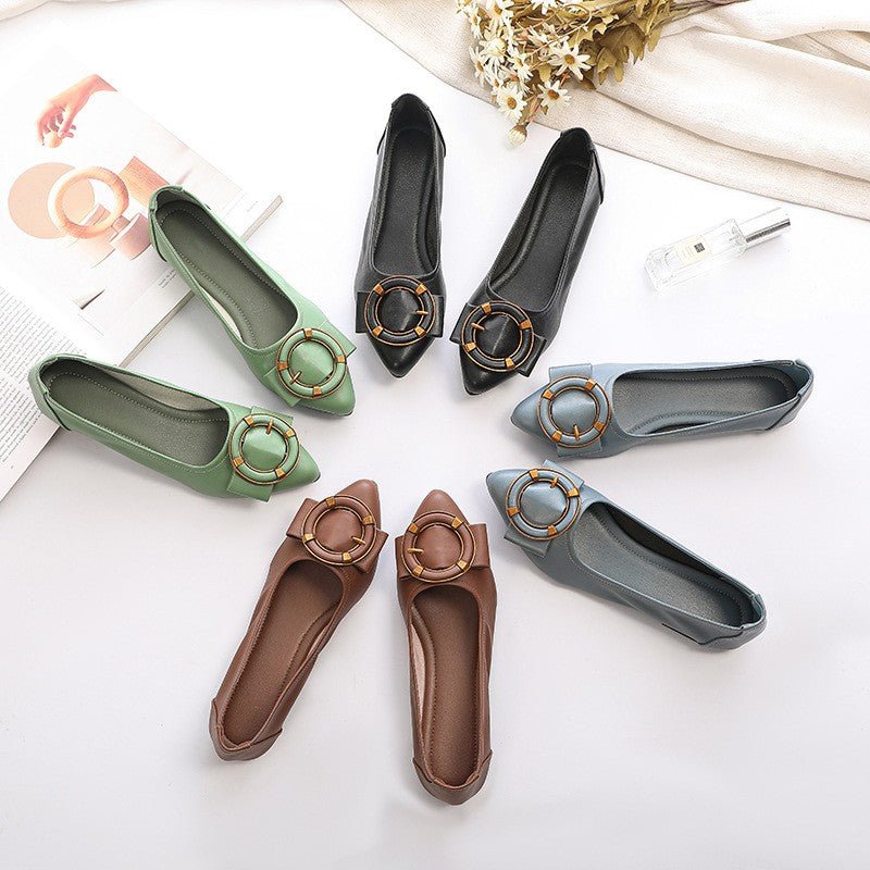 Pointed Toe Ring Buckle Ballet Flats