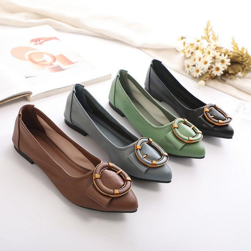Pointed Toe Ring Buckle Ballet Flats