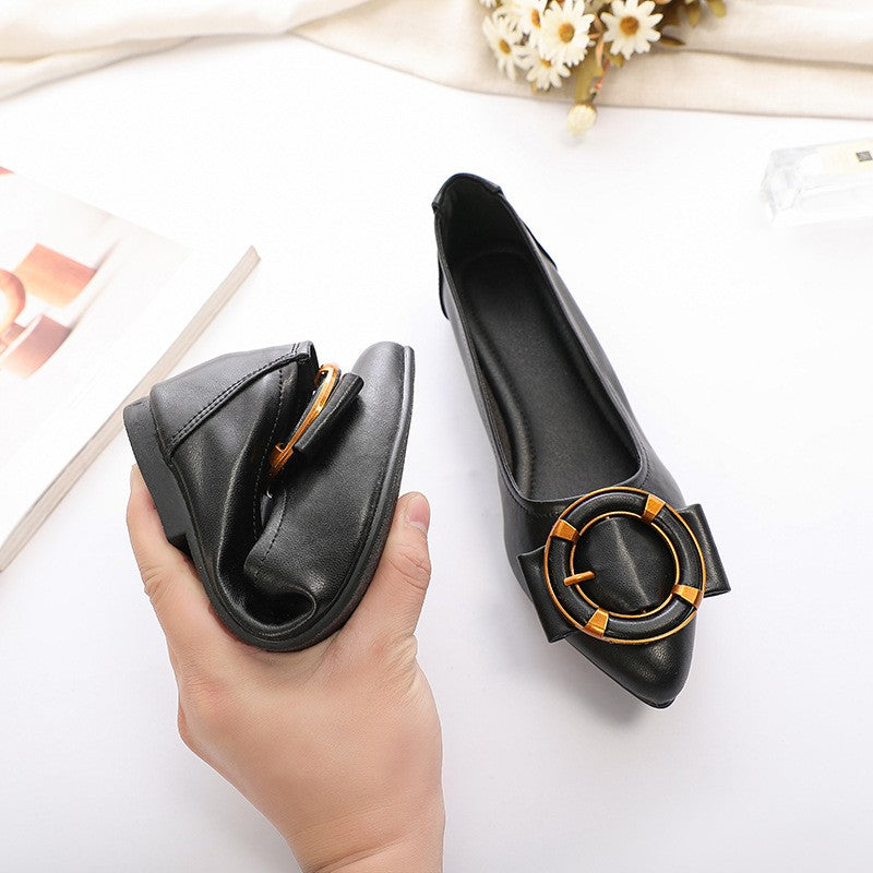 Pointed Toe Ring Buckle Ballet Flats
