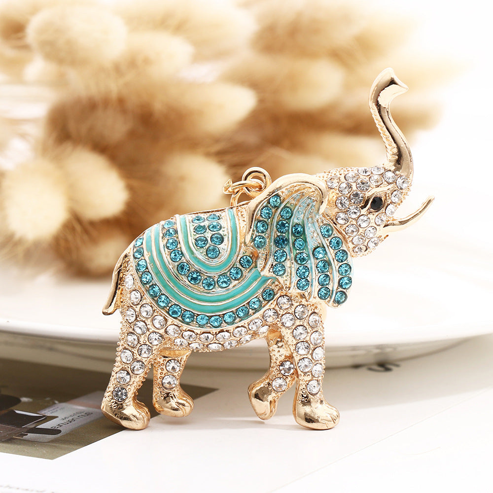 Rhinestone Elephant Charm Bag Keychain - Blue