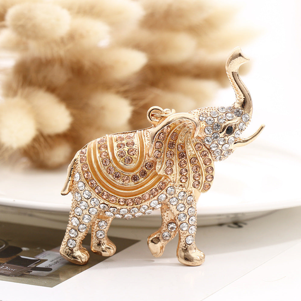 Rhinestone Elephant Charm Bag Keychain - Coffee