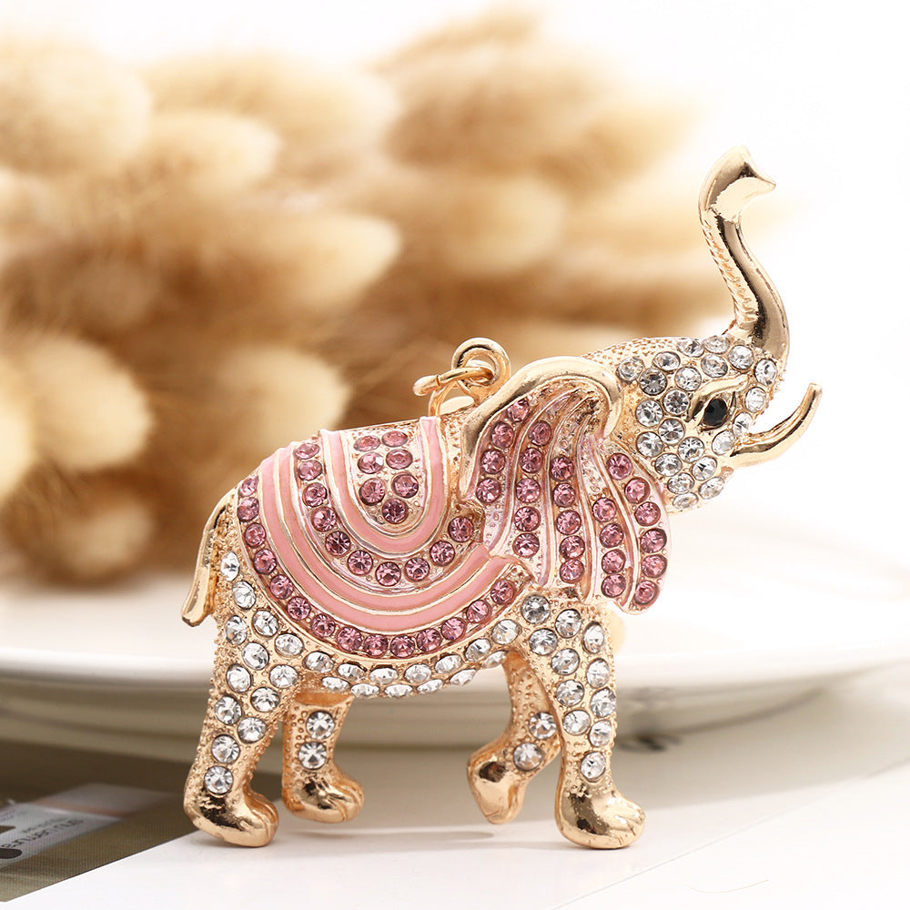 Rhinestone Elephant Charm Bag Keychain - Pink