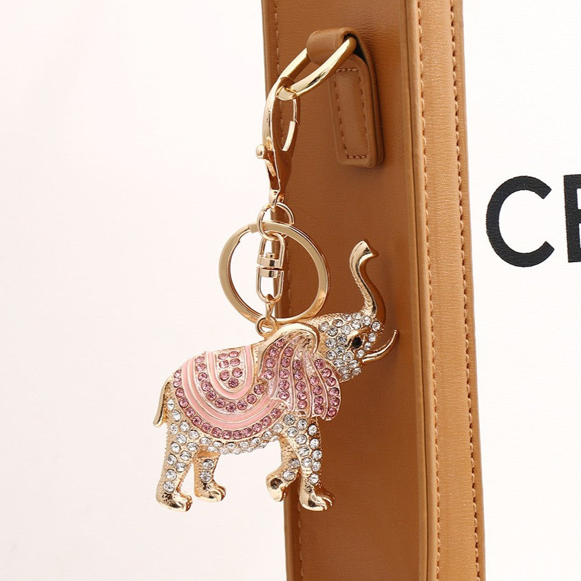 Rhinestone Elephant Charm Bag Keychain