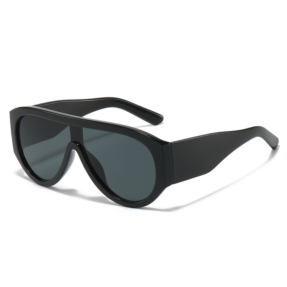 Oversized Shield Lens Aviator Sunglasses - Black