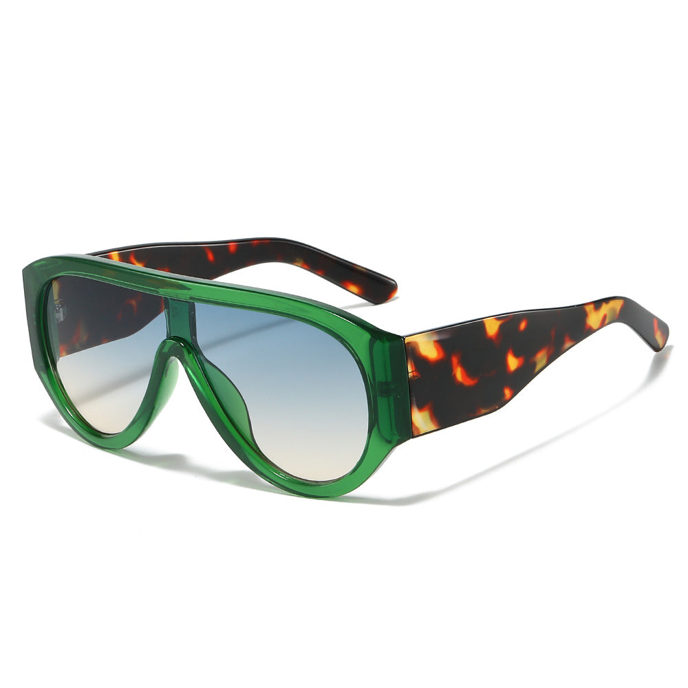 Oversized Shield Lens Aviator Sunglasses - Green
