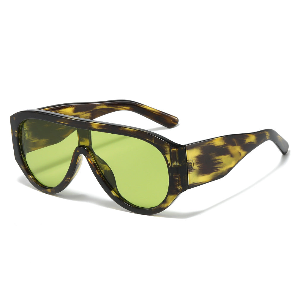 Oversized Shield Lens Aviator Sunglasses - Leopard_G