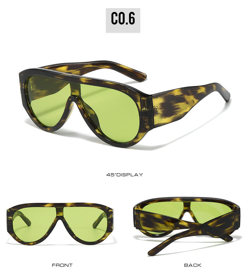 Oversized Shield Lens Aviator Sunglasses - Leopard_G - 1