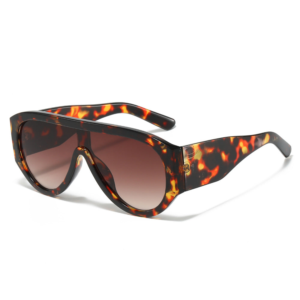 Oversized Shield Lens Aviator Sunglasses - Leopard_T