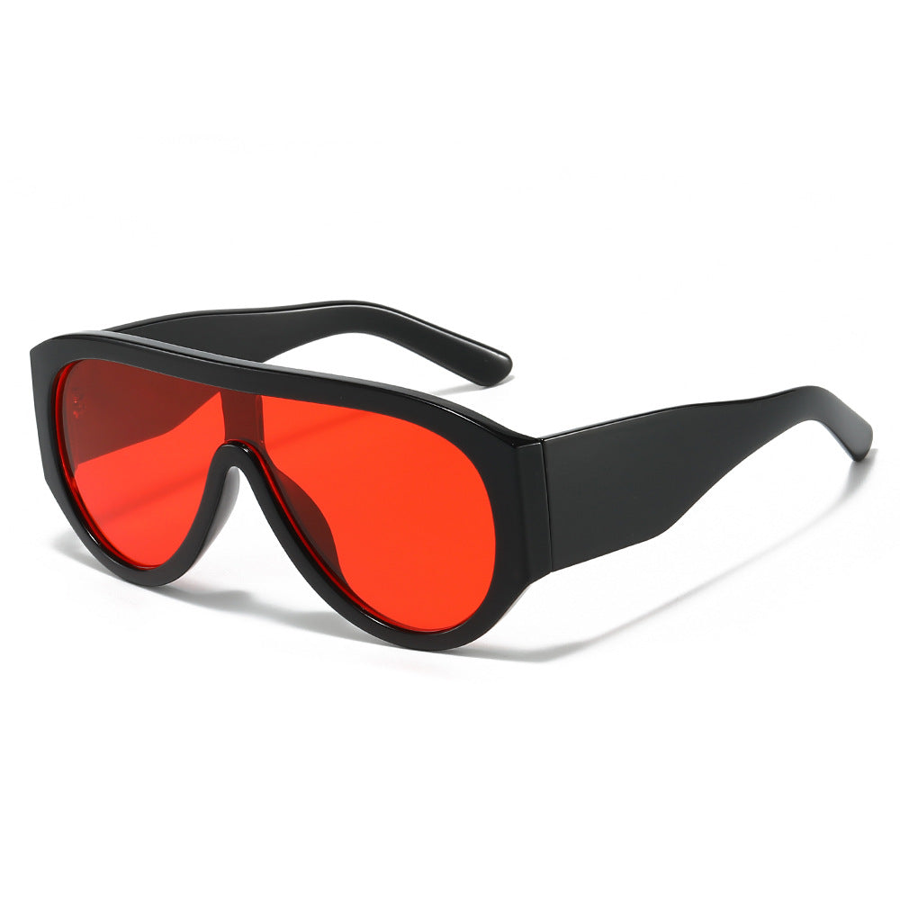 Oversized Shield Lens Aviator Sunglasses - Red