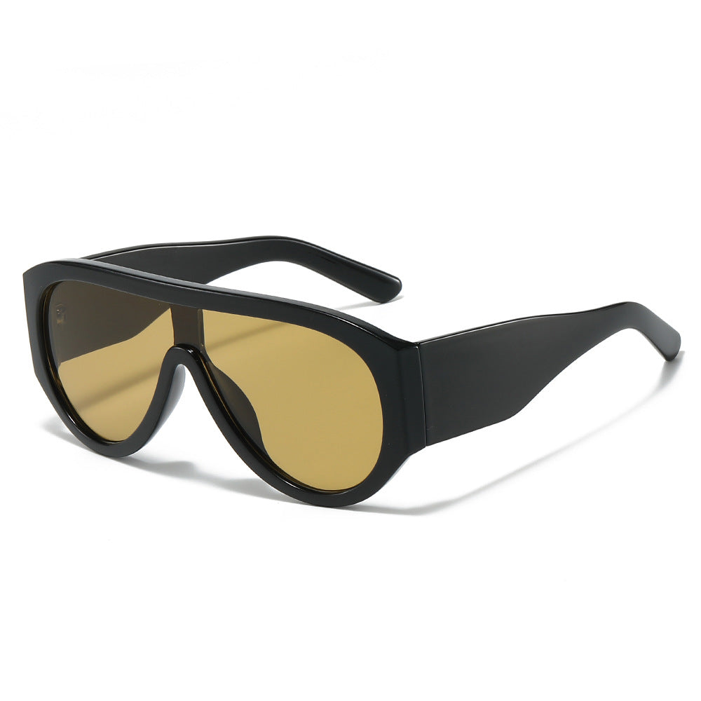 Oversized Shield Lens Aviator Sunglasses - Tea