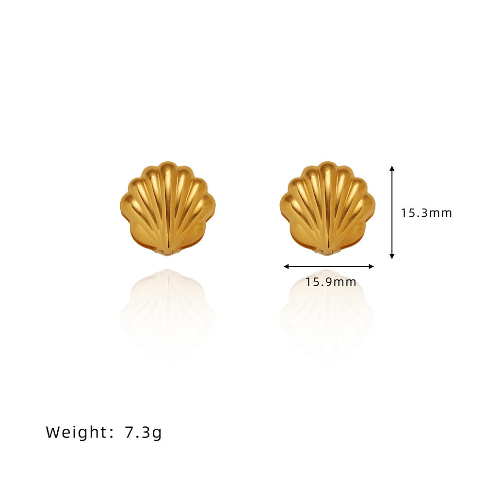 Polished Ridged Scallop Shell Earrings - Gold