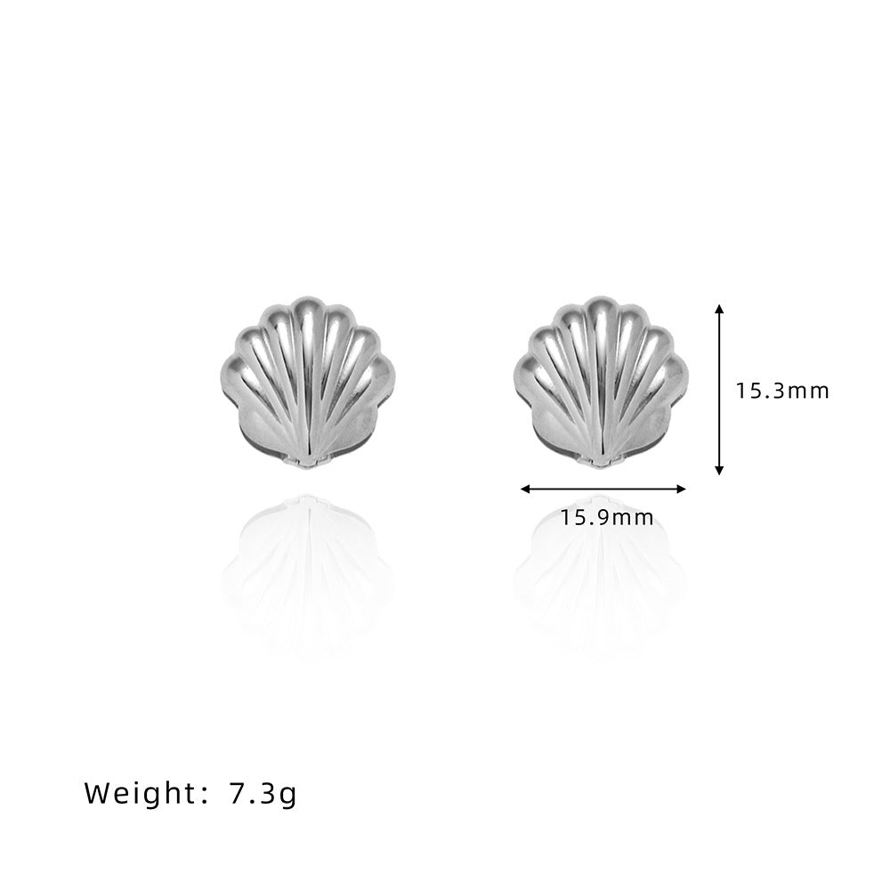 Polished Ridged Scallop Shell Earrings - Silvery
