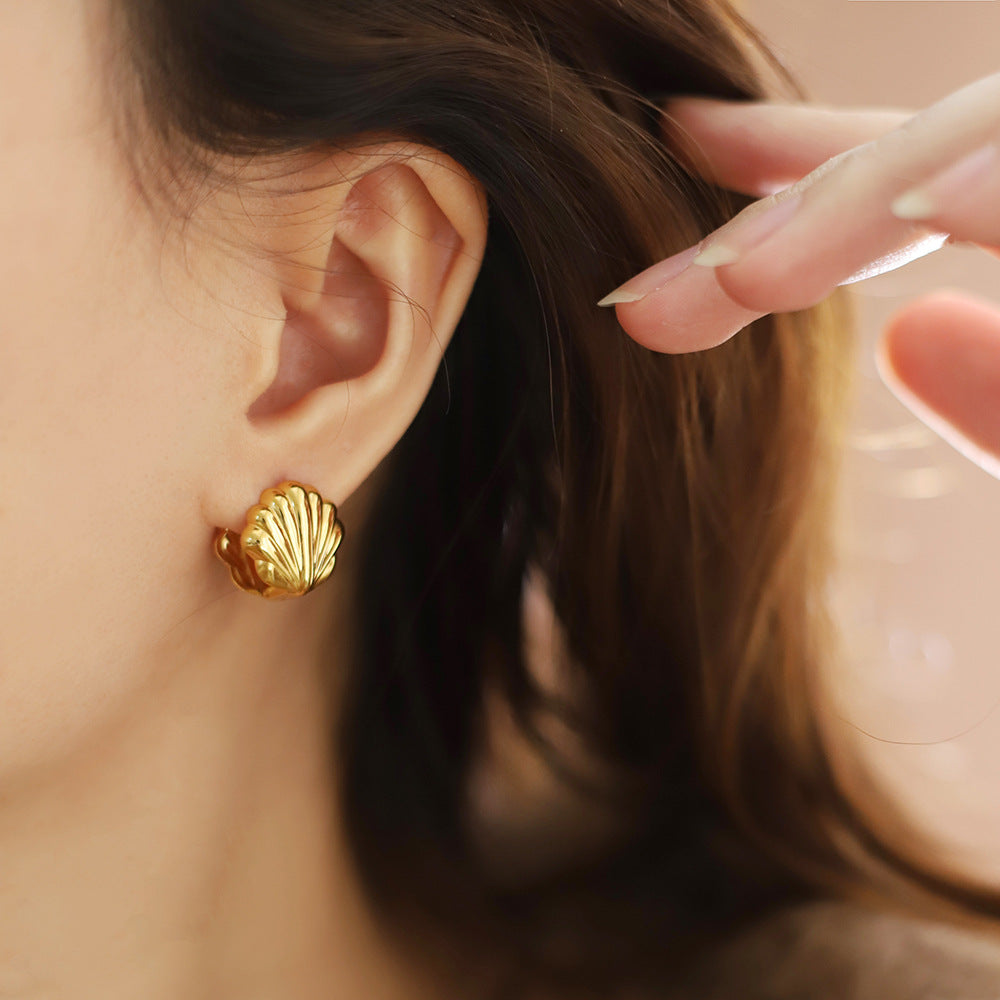 Polished Ridged Scallop Shell Earrings