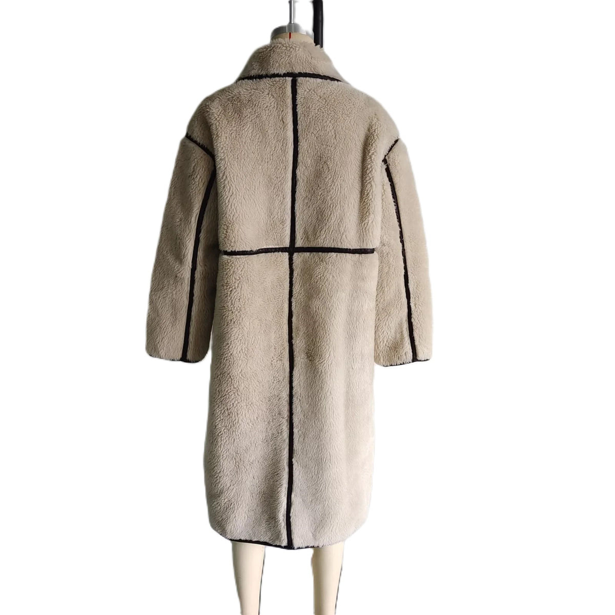 Longline Faux Fur Piped Coat - Apricot