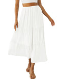 Gingham Tiered Elastic Waist Maxi Skirt - White