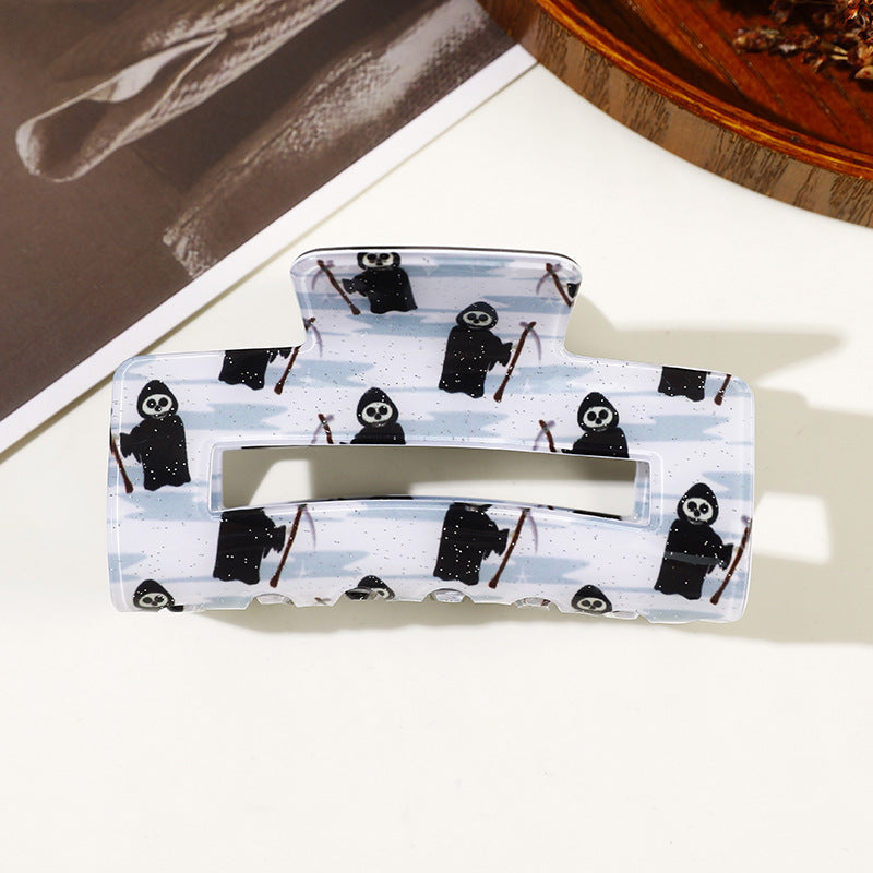 Spooky Ghost and Bat Halloween Hair Claw Clip - DeathGod