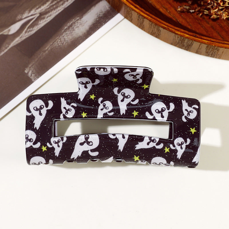 Spooky Ghost and Bat Halloween Hair Claw Clip - Ghost