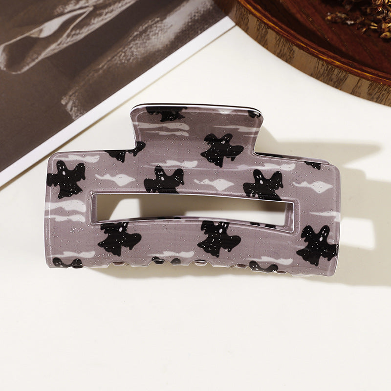 Spooky Ghost and Bat Halloween Hair Claw Clip - Grey