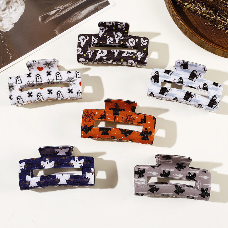 Spooky Ghost and Bat Halloween Hair Claw Clip